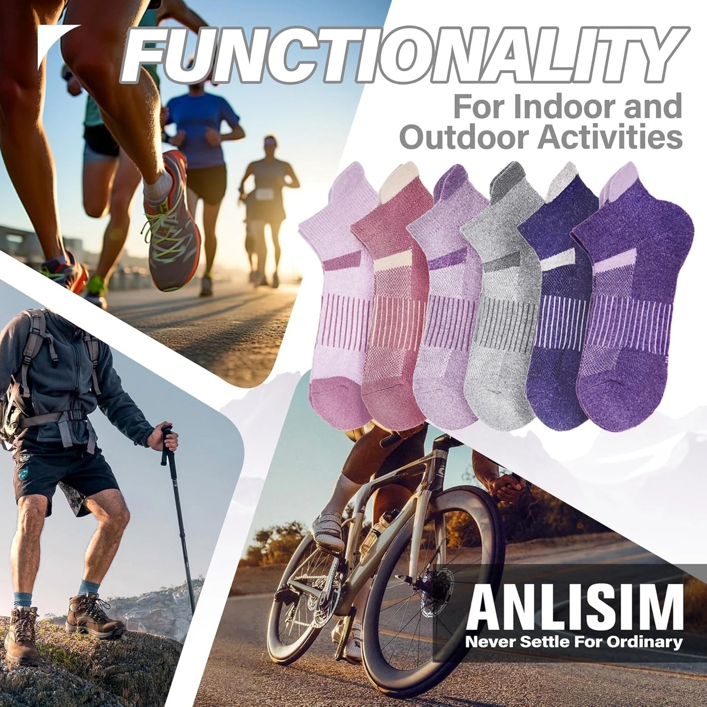 Anlisim Merino Wool Ankle Running Hiking Socks for Women and Men