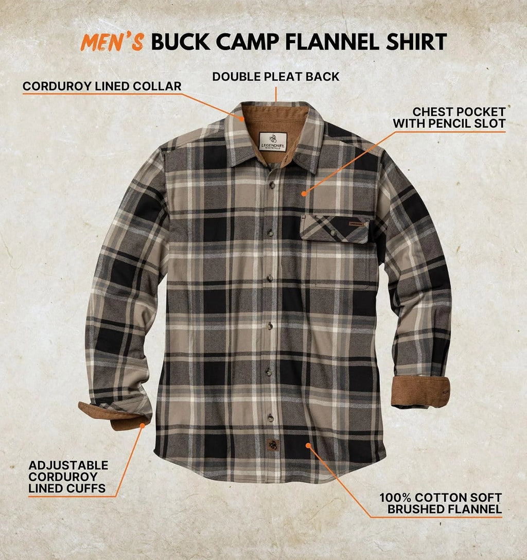 Legendary Whitetails Mens Flannel Long Sleeve Button Down 100% Cotton Shirt