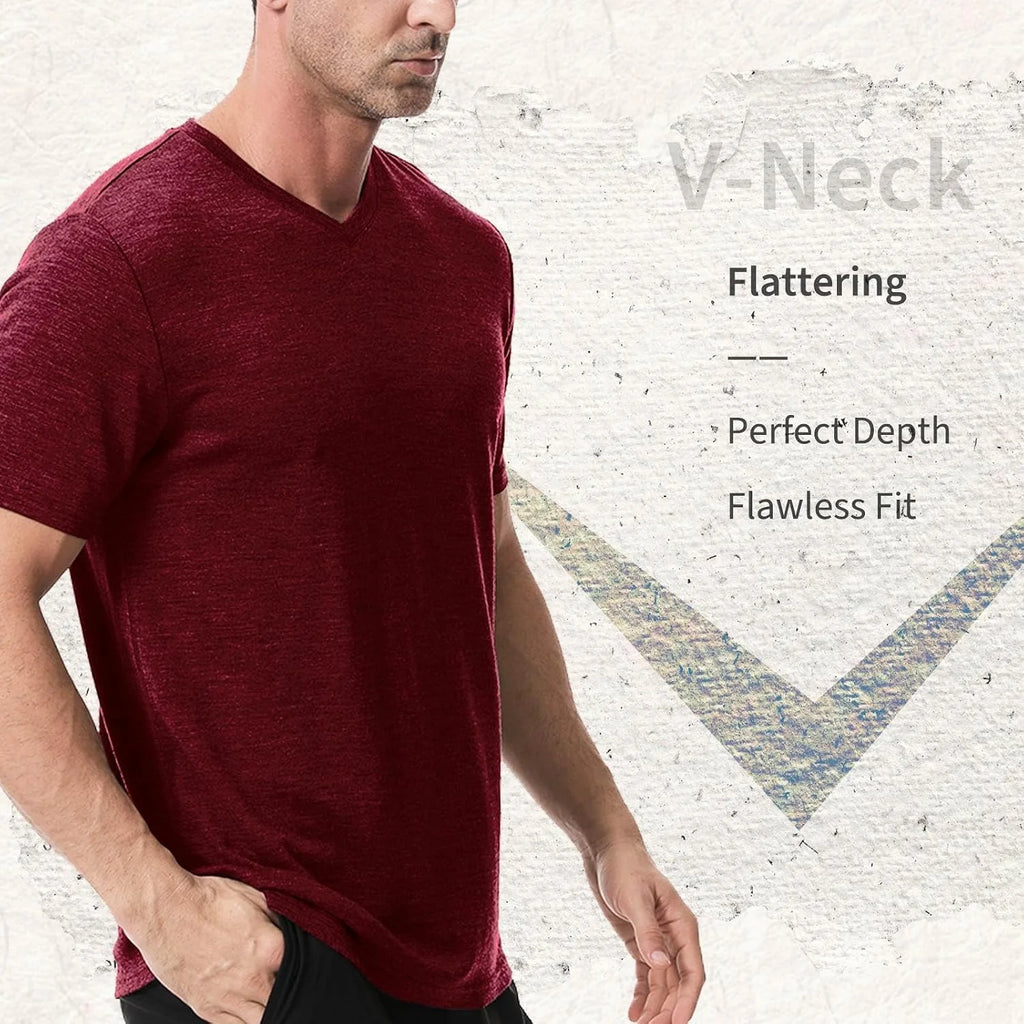 Merino Protect 100% Merino Wool V-Neck T Shirts for Men Odor Resistance Base Layer Hiking Travel T-Shirt Soft Undershirt