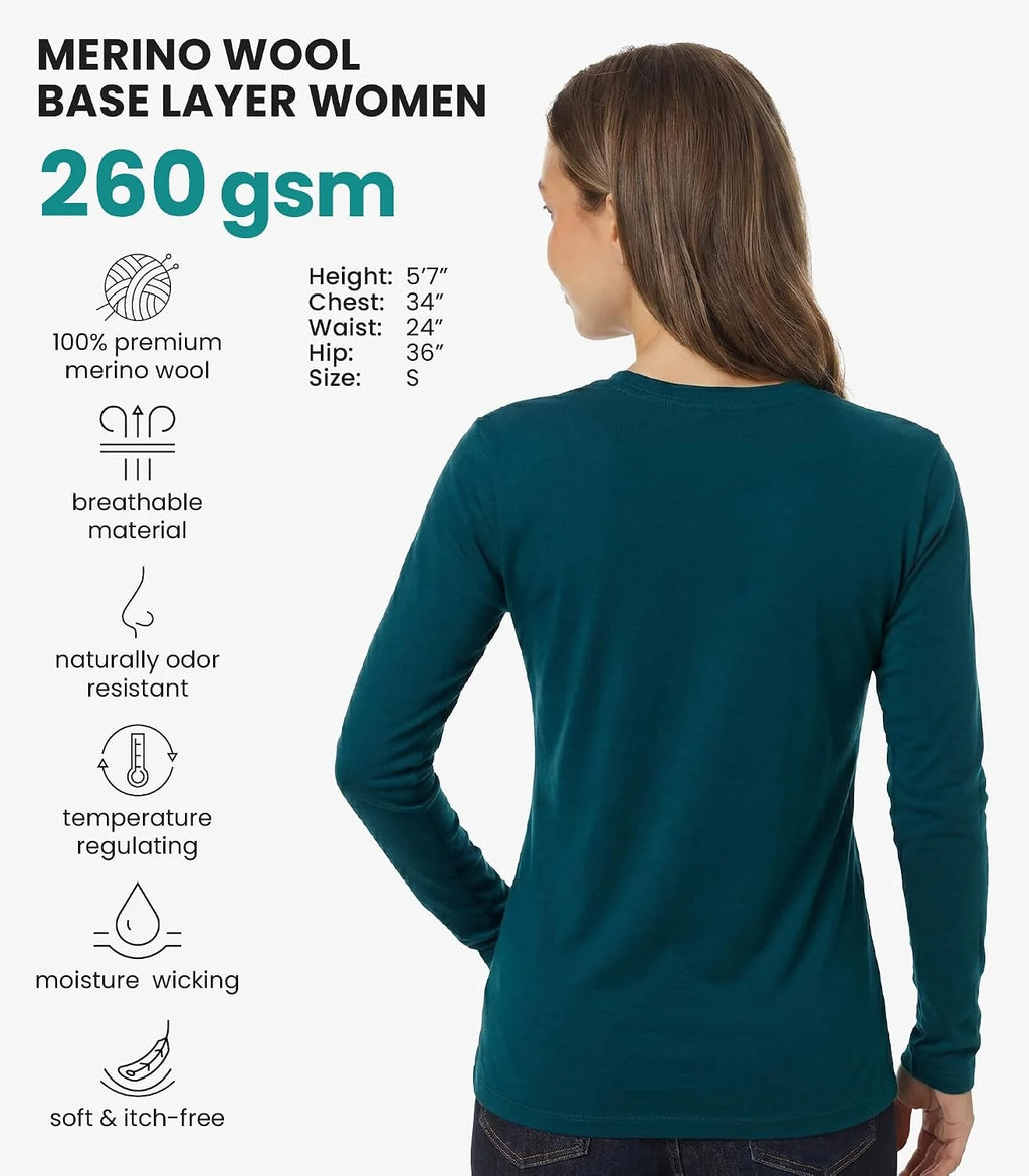 100% Merino Wool Base Layer Women - Thermal Merino Wool Shirt Women
