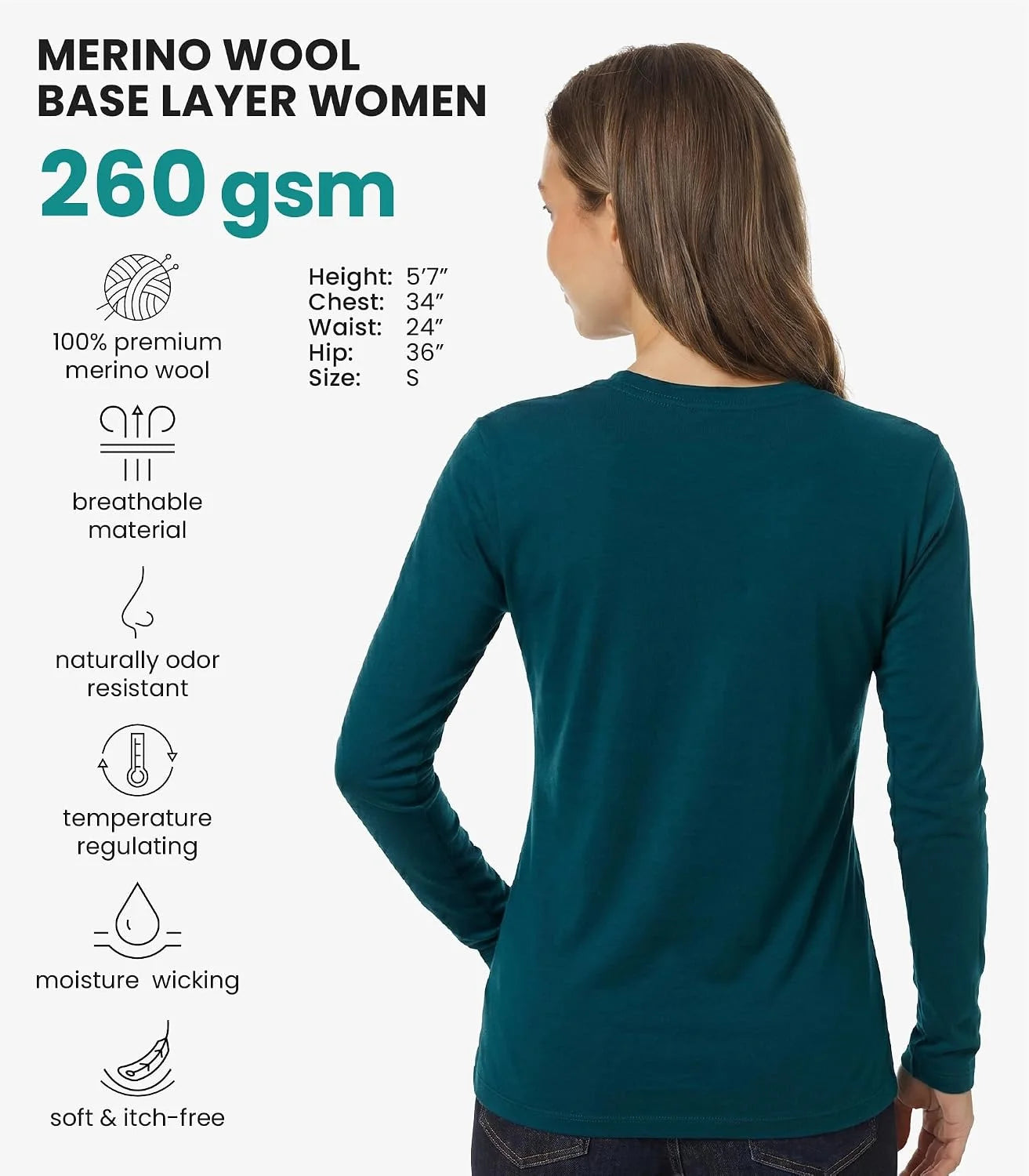 100% Merino Wool Base Layer Women - Thermal Merino Wool Shirt Women