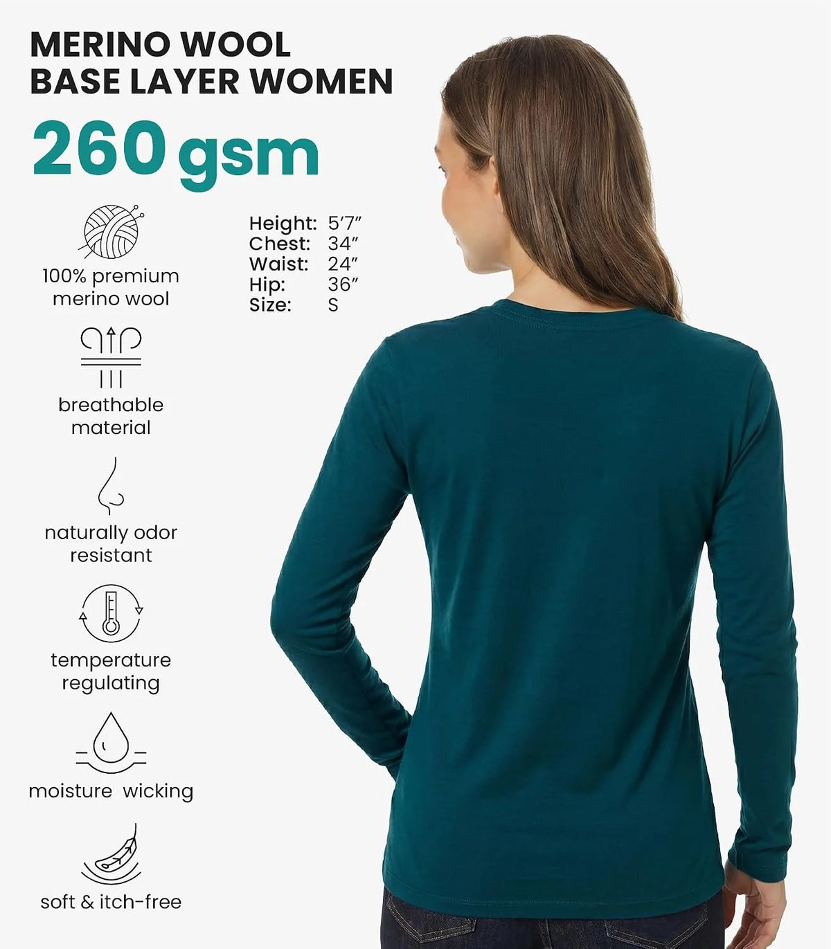 100% Merino Wool Base Layer Women - Thermal Merino Wool Shirt Women