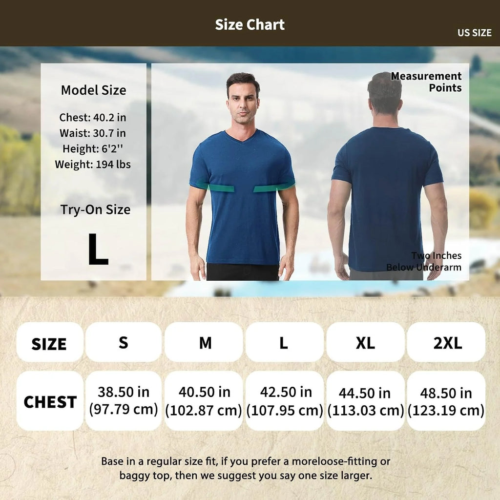 Merino Protect 100% Merino Wool V-Neck T Shirts for Men Odor Resistance Base Layer Hiking Travel T-Shirt Soft Undershirt