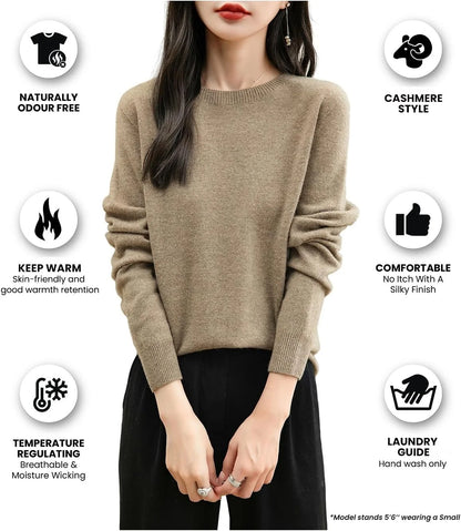 Chanyarn Women's 100% Merino Wool 2025 Fall Winter First-Line Ready to Wear Long Sleeve Seamless Knit Crewneck Sweater