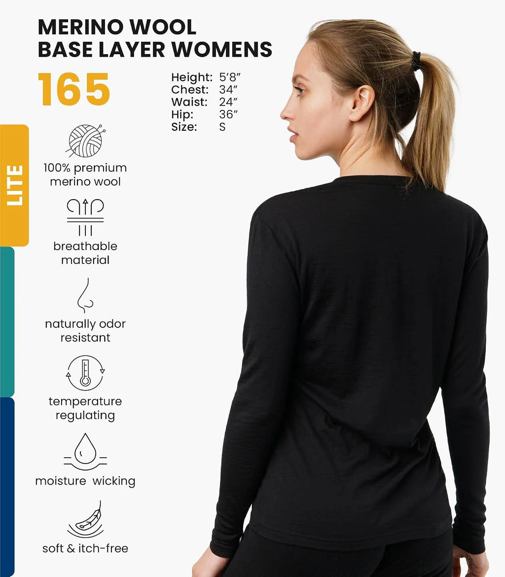 100% Merino Wool Base Layer Women - Long Sleeve Thermal Shirt with Socks