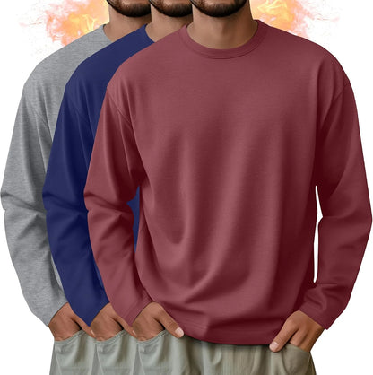 3 Pack Mens Long Sleeve Thermal Shirts Crew Neck Tops