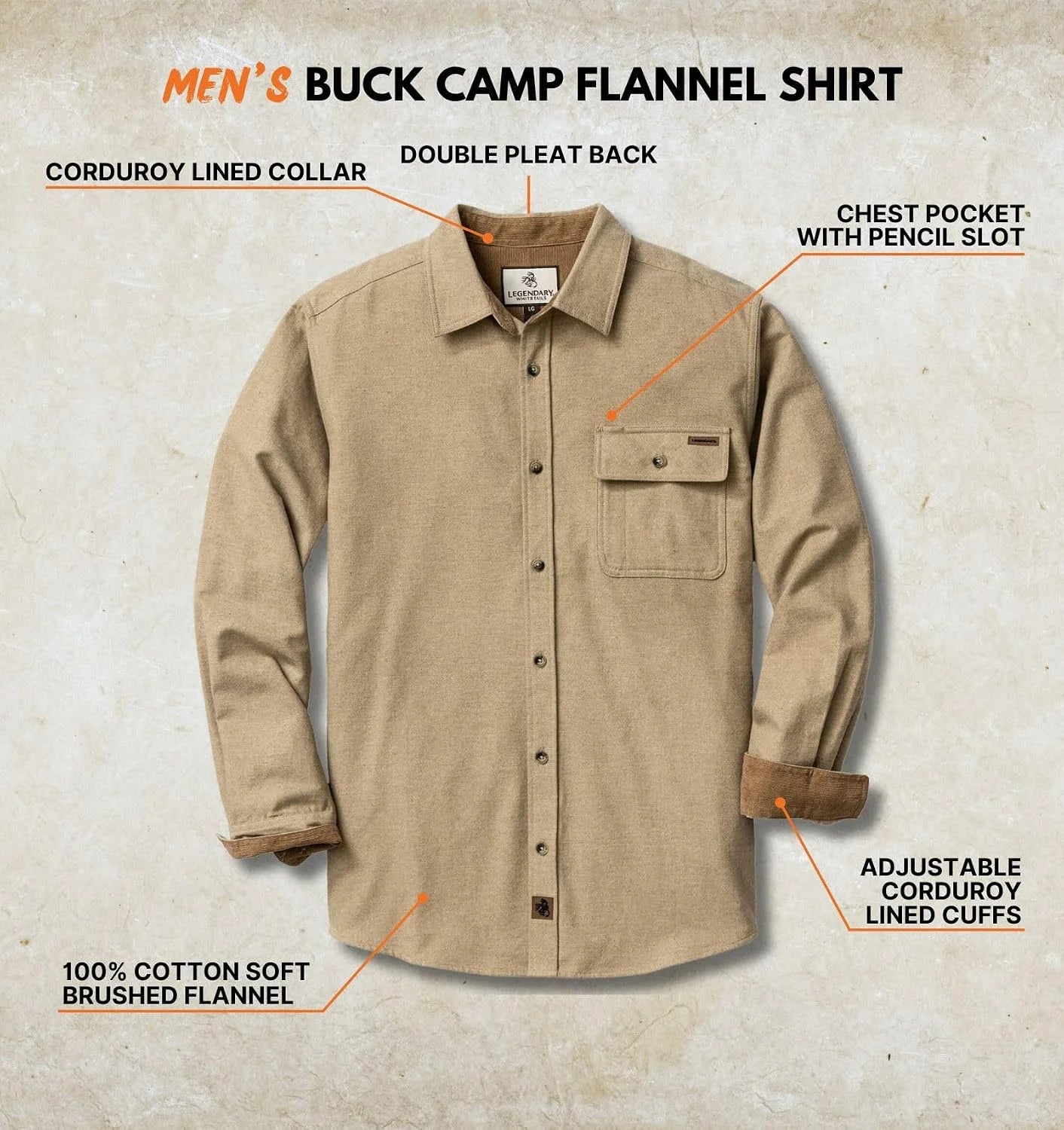 Legendary Whitetails Mens Flannel Long Sleeve Button Down 100% Cotton Shirt