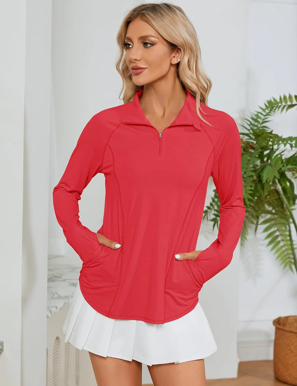 LOMON Women Long Sleeve Shirts Sun Protection 1/4 Zip Summer Quick Dry Hiking Shirts Quarter Zip Pullover for Women