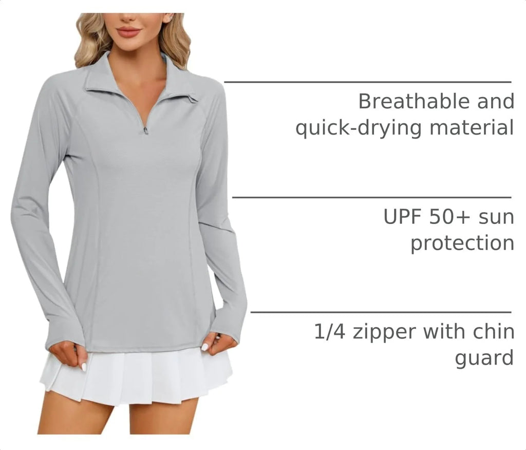 LOMON Women Long Sleeve Shirts Sun Protection 1/4 Zip Summer Quick Dry Hiking Shirts Quarter Zip Pullover for Women
