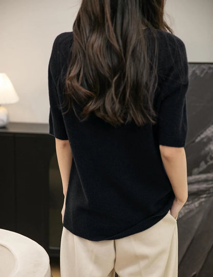 Chanyarn Women's 100% Merino Wool Spring Fall Winter First-Line Ready to Wear Seamless Knit Crewneck Short Sleeve Sweater