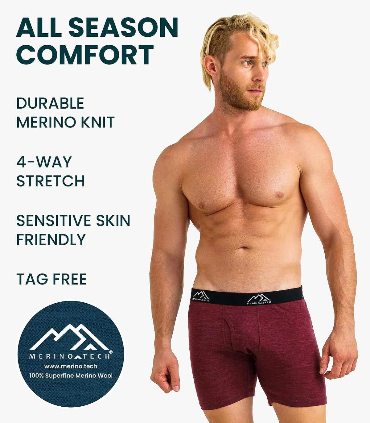 100% Merino Wool Underwear Mens - 1-2 Pack Boxer Briefs for Men 17.5um