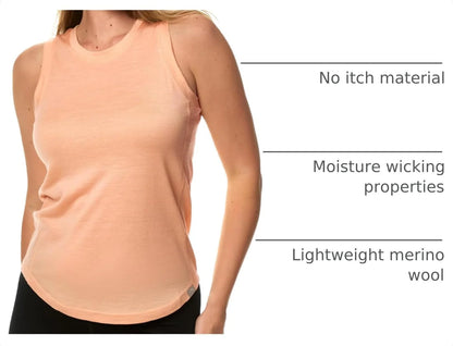 100% Merino Wool Tank Top Women - Active Sleeveless Undershirt Base Layer | Lightweight, Breathable Merino Wool Thermal, Naturally Anti-Odor, Moisture-Wicking Basic Top, Ideal for Hiking, Travel