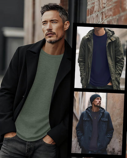 3 Pack Mens Long Sleeve Thermal Shirts Crew Neck Tops