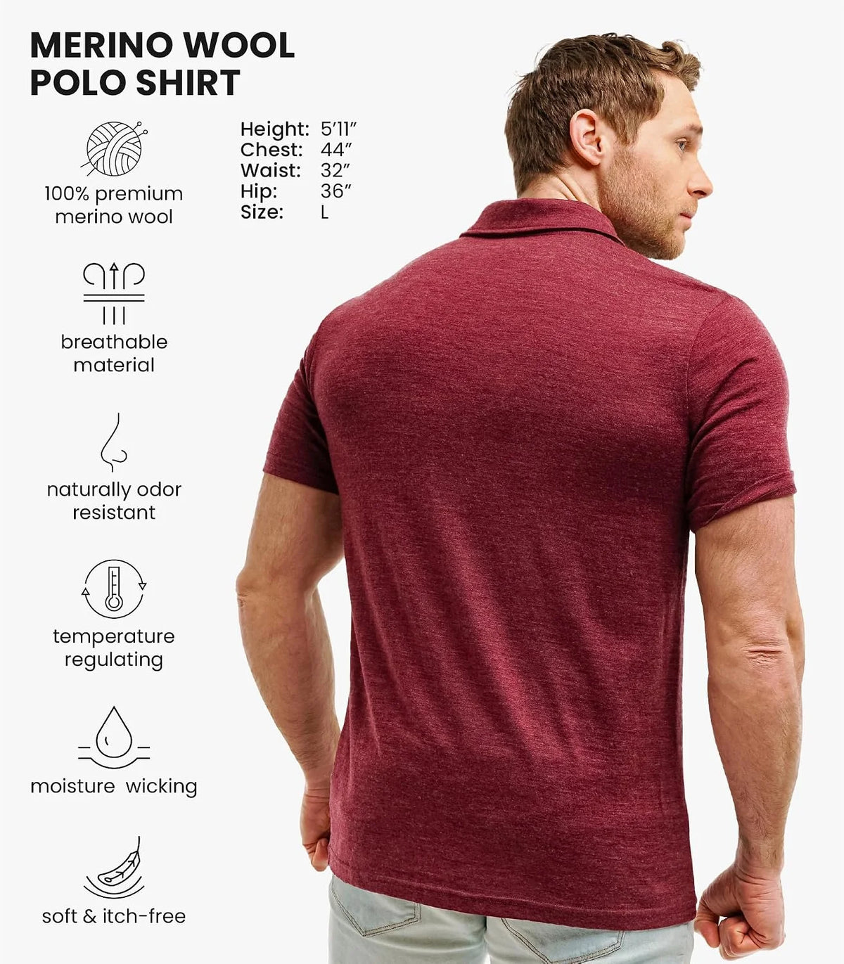 100% Merino Wool Polo Shirt Men - Short & Long Sleeve Shirt Base Later