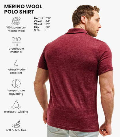 100% Merino Wool Polo Shirt Men - Short & Long Sleeve Shirt Base Later