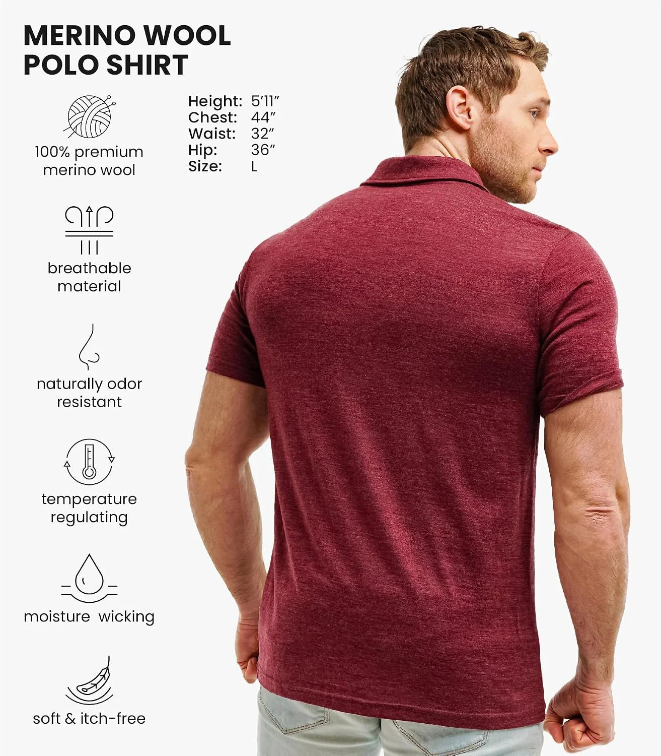 100% Merino Wool Polo Shirt Men - Short & Long Sleeve Shirt Base Later