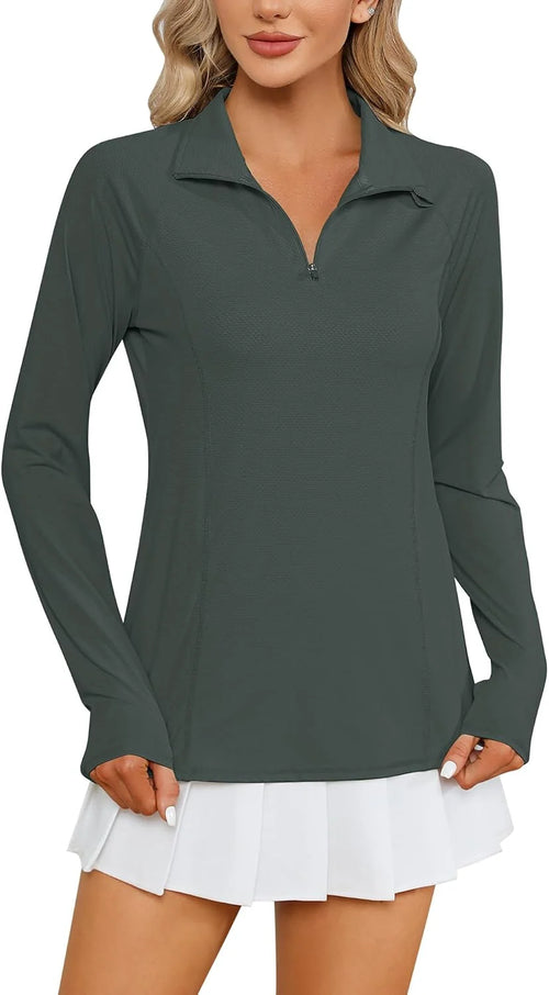 LOMON Women Long Sleeve Shirts Sun Protection 1/4 Zip Summer Quick Dry Hiking Shirts Quarter Zip Pullover for Women