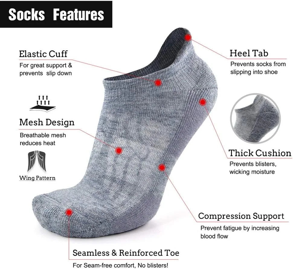 Busy Socks Merino Wool Compression Support Ankle Running Hiking Socks for Men Women, Soft Thick Cushion Tab Socks 3/6 Pairs