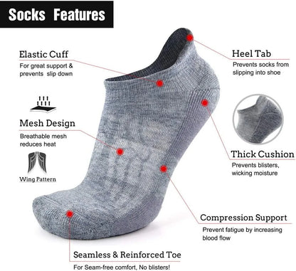 Busy Socks Merino Wool Compression Support Ankle Running Hiking Socks for Men Women, Soft Thick Cushion Tab Socks 3/6 Pairs