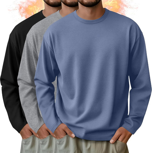 3 Pack Mens Long Sleeve Thermal Shirts Crew Neck Tops