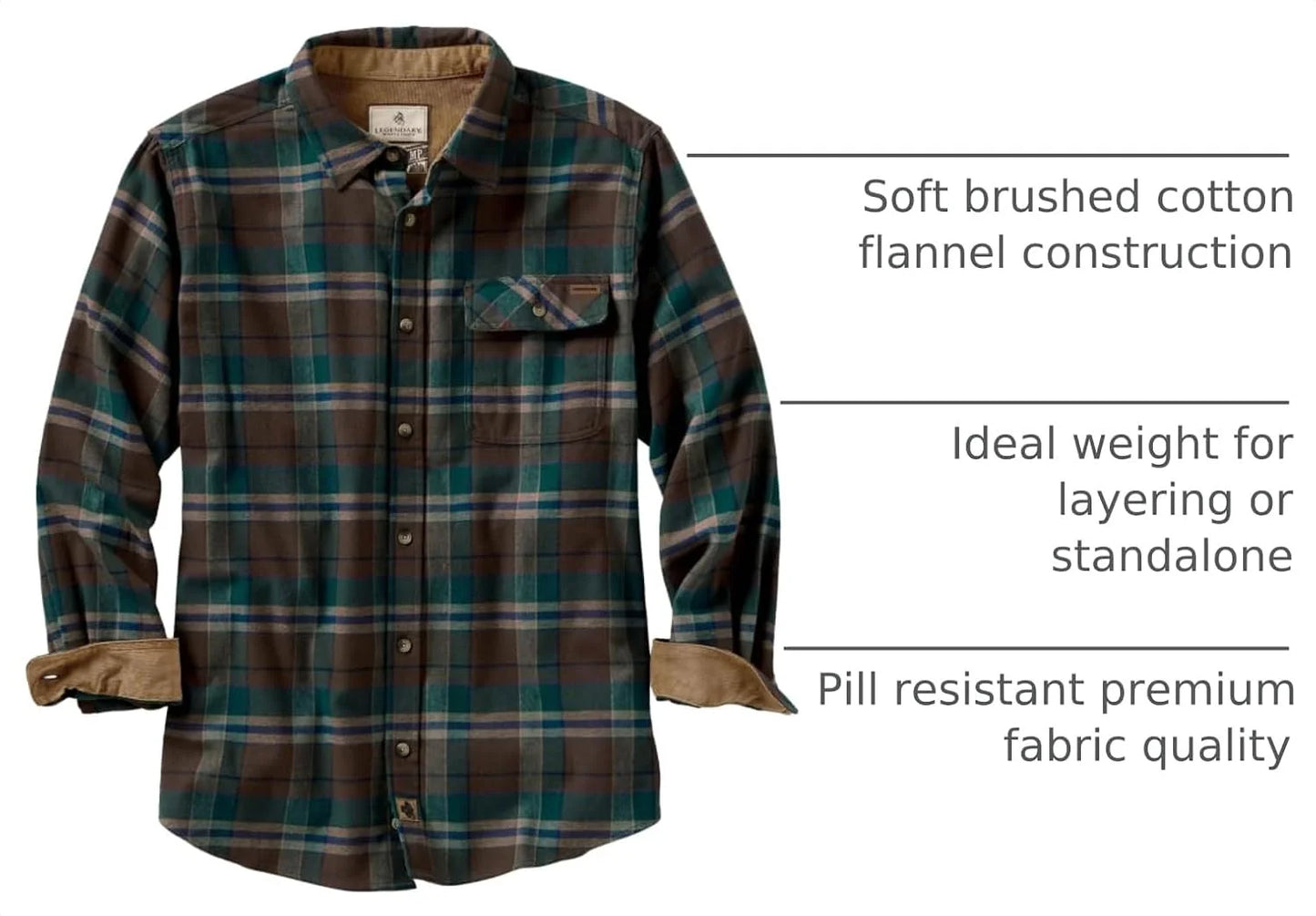 Legendary Whitetails Mens Flannel Long Sleeve Button Down 100% Cotton Shirt