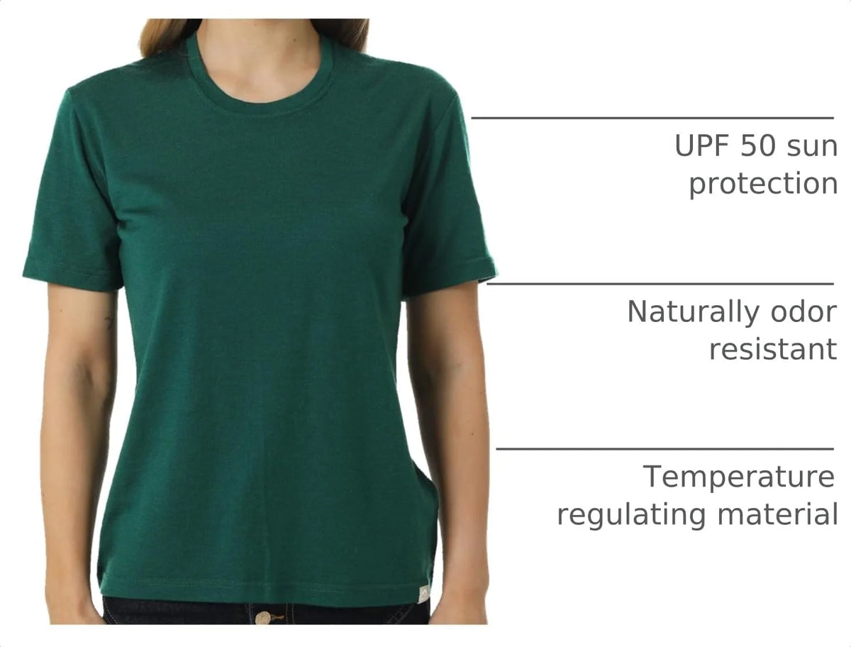 100% Merino Wool Shirt Women - Short Sleeve Tee Base Layer Top Undershirt