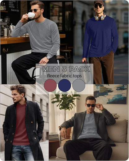 3 Pack Mens Long Sleeve Thermal Shirts Crew Neck Tops