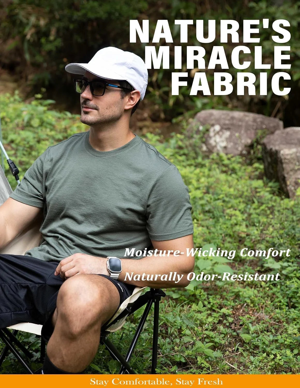 Merino Protect 100% Merino Wool T Shirts for Men Odor Resistance Base Layer Hiking Travel T-Shirt Soft Undershirt