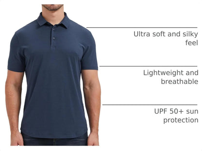 netdraw Men's Ultra Soft Bamboo Viscose Polo Curved Hem S-3XL | Lightweight , Breathable, Odor-resistant, UPF 50+, Collared Golf Shirt