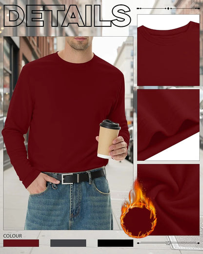 3 Pack Mens Long Sleeve Thermal Shirts Crew Neck Tops