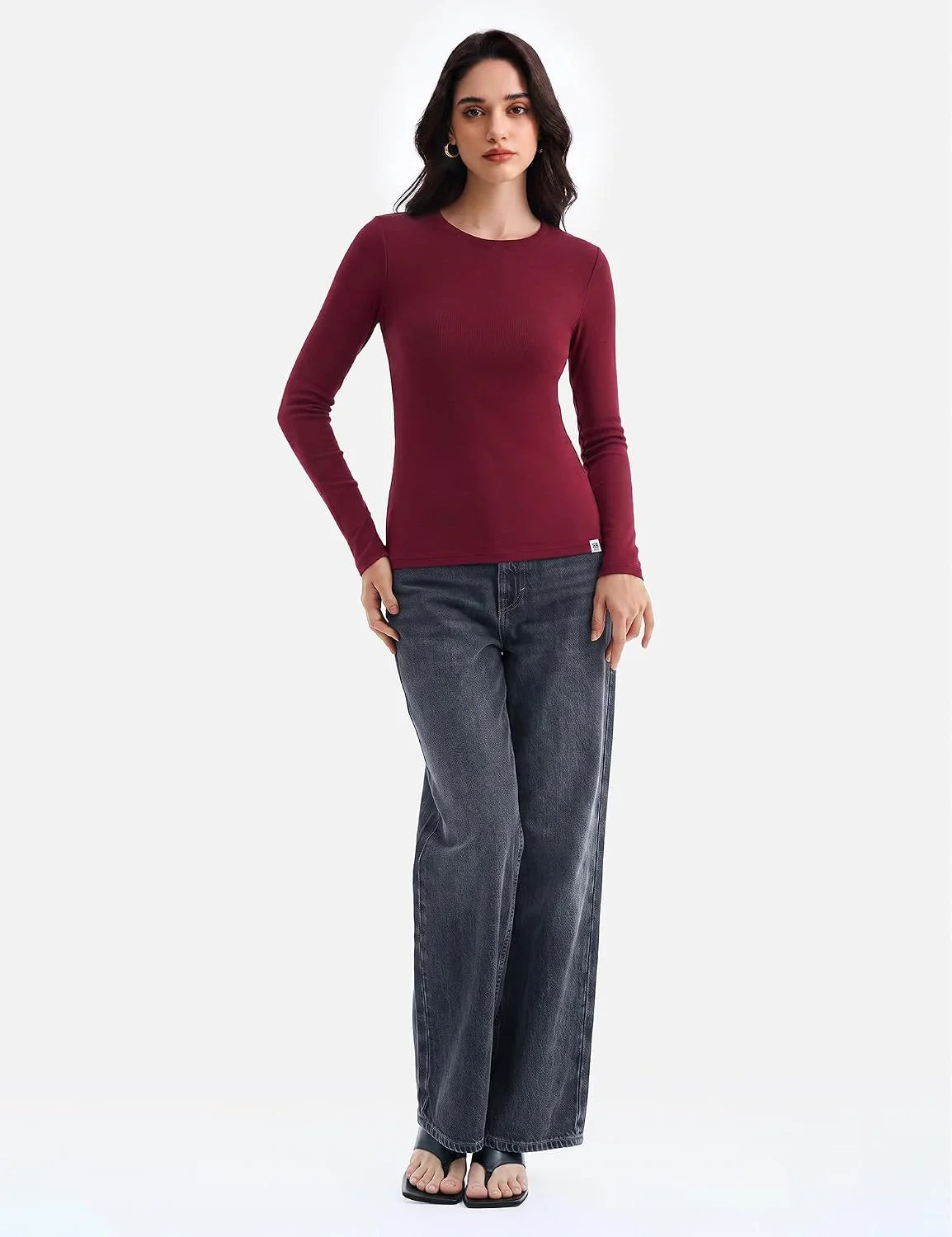 Women's Merino Wool Blend Shirts Long Sleeve Tops Crew Neck Fitted Basic Tee Cozy Embrace Collection