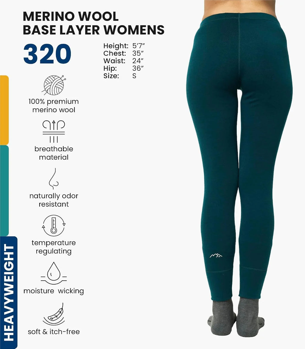 100% Merino Wool Base Layer Women Pants - Thermal Leggings Underwear