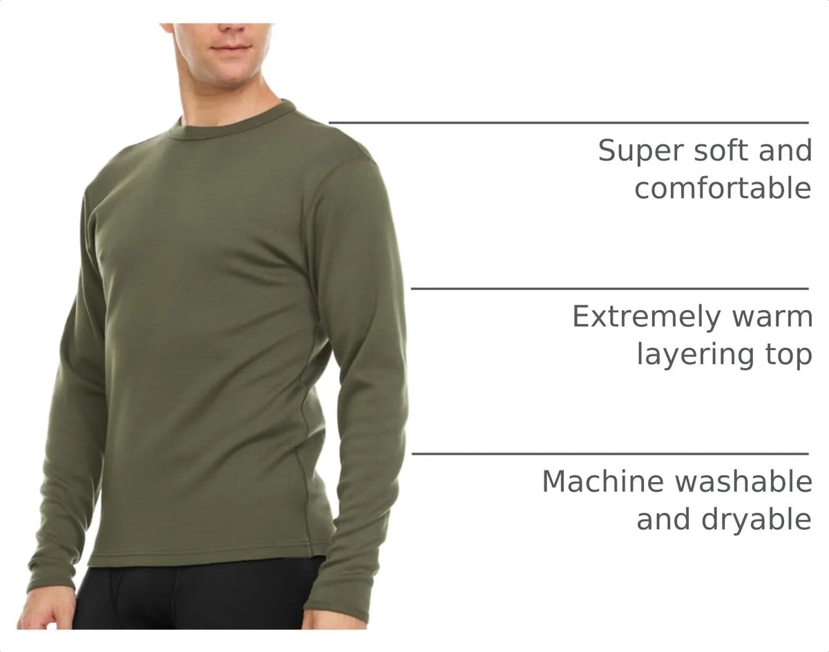100% Merino Wool - Men's Long Sleeve Crew Shirt - Thermal Base Layer