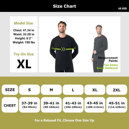 100% Merino Wool Base Layer for Men Long Sleeve Crew Neck Thermal Shirt