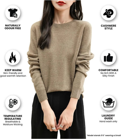 Chanyarn Women's 100% Merino Wool 2025 Fall Winter First-Line Ready to Wear Long Sleeve Seamless Knit Crewneck Sweater