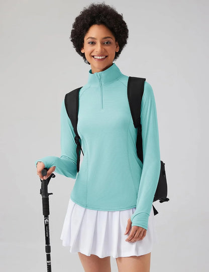 LOMON Women Long Sleeve Shirts Sun Protection 1/4 Zip Summer Quick Dry Hiking Shirts Quarter Zip Pullover for Women