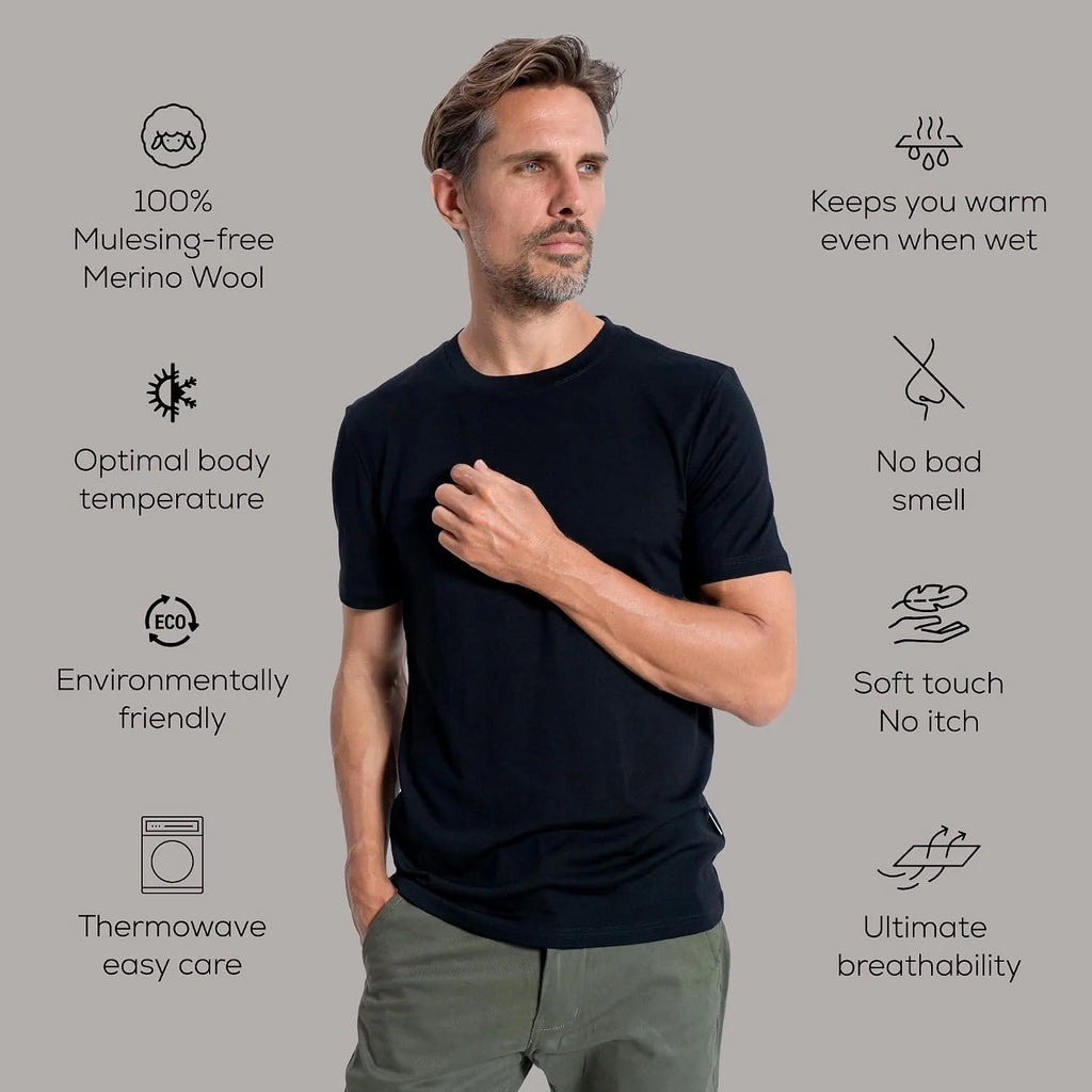 Thermowave Merino Life 100% Merino Wool Short Sleeve Shirt - Extra Light Crewneck T-Shirt 4-Season Thermo Shirt