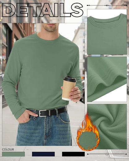 3 Pack Mens Long Sleeve Thermal Shirts Crew Neck Tops