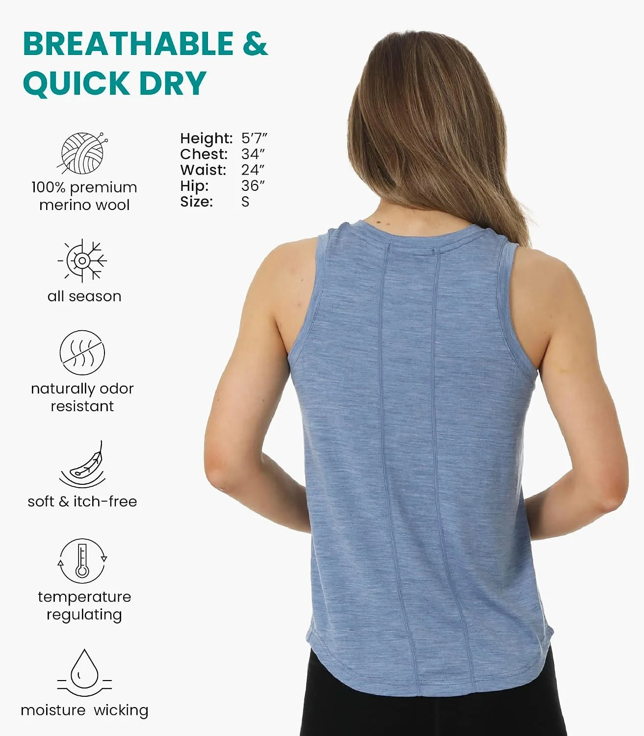 100% Merino Wool Tank Top Women - Active Sleeveless Undershirt Base Layer | Lightweight, Breathable Merino Wool Thermal, Naturally Anti-Odor, Moisture-Wicking Basic Top, Ideal for Hiking, Travel