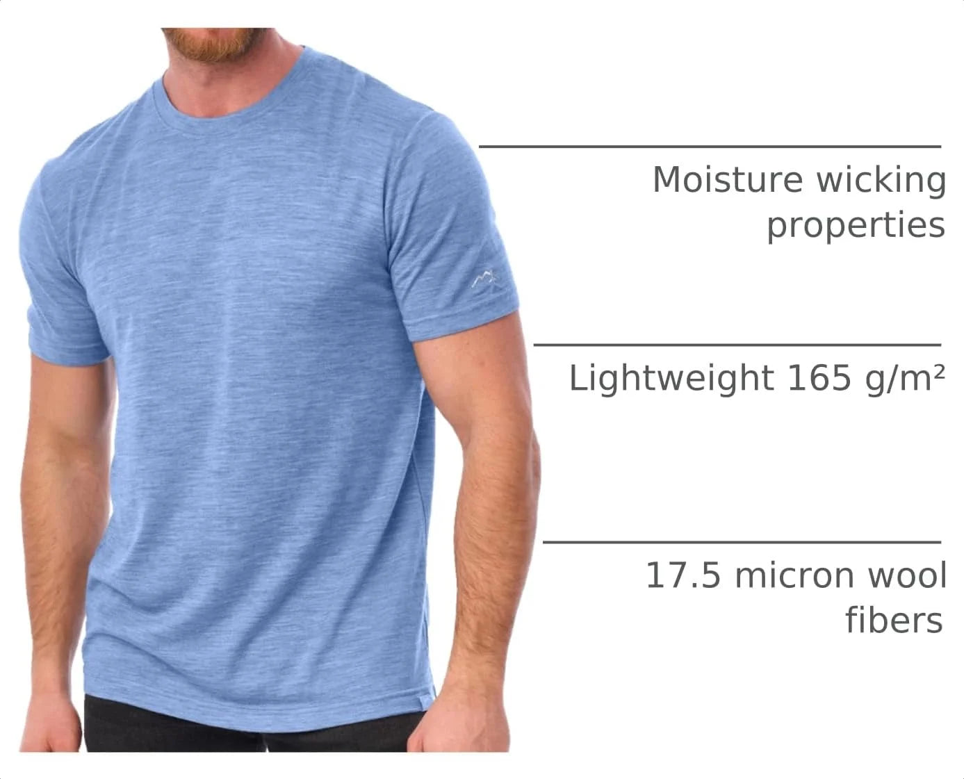 100% Merino Wool T-Shirt Men - Short Sleeve Undershirt Base Layer Top