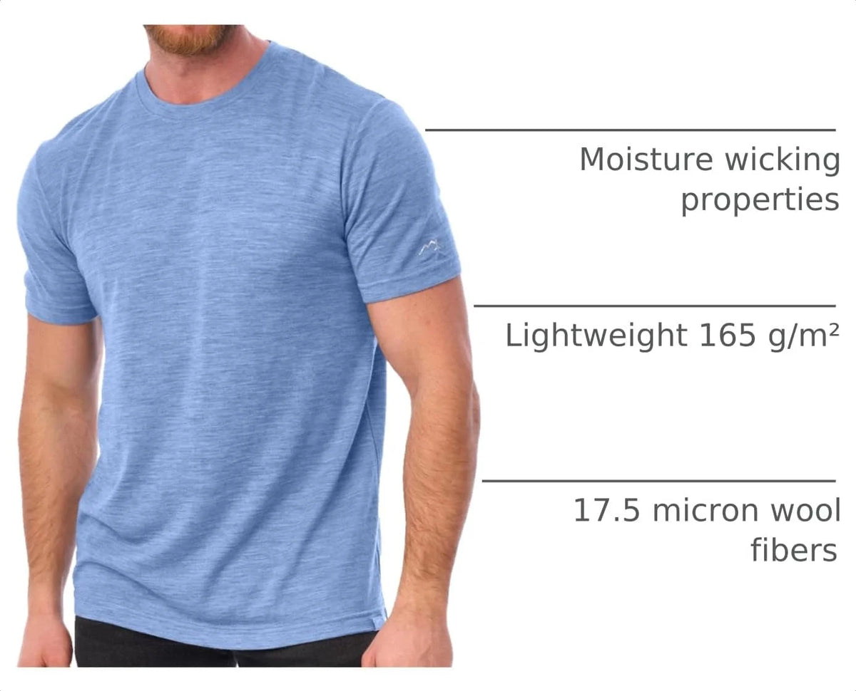 100% Merino Wool T-Shirt Men - Short Sleeve Undershirt Base Layer Top