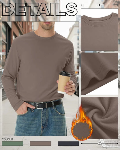 3 Pack Mens Long Sleeve Thermal Shirts Crew Neck Tops