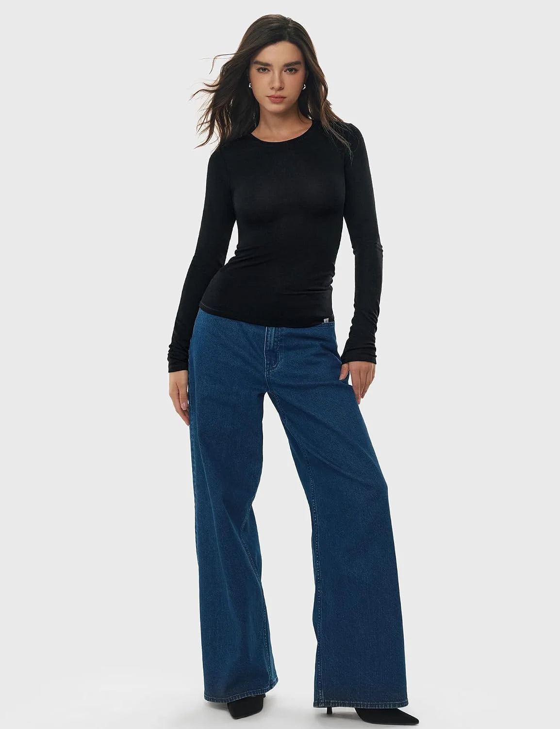 Women's Merino Wool Blend Shirts Long Sleeve Tops Crew Neck Fitted Basic Tee Cozy Embrace Collection
