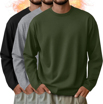 3 Pack Mens Long Sleeve Thermal Shirts Crew Neck Tops