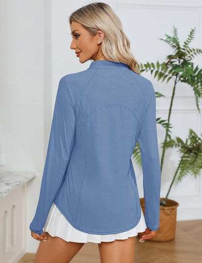 LOMON Women Long Sleeve Shirts Sun Protection 1/4 Zip Summer Quick Dry Hiking Shirts Quarter Zip Pullover for Women