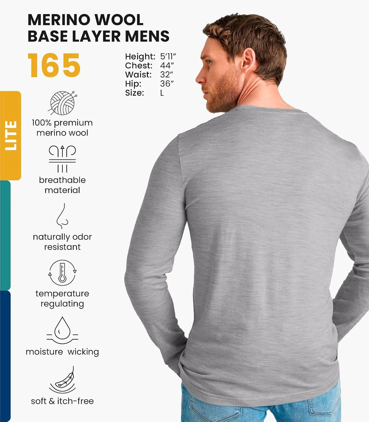 100% Merino Wool Base Layer Mens - Long Sleeve Thermal Shirts with Socks | Lightweight, Midweight, Heavyweight Base Layer, Naturally Odor-Resistant, Breathable Shirt, Ideal for Hiking, Cold Weather