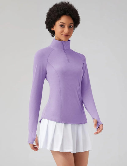 LOMON Women Long Sleeve Shirts Sun Protection 1/4 Zip Summer Quick Dry Hiking Shirts Quarter Zip Pullover for Women