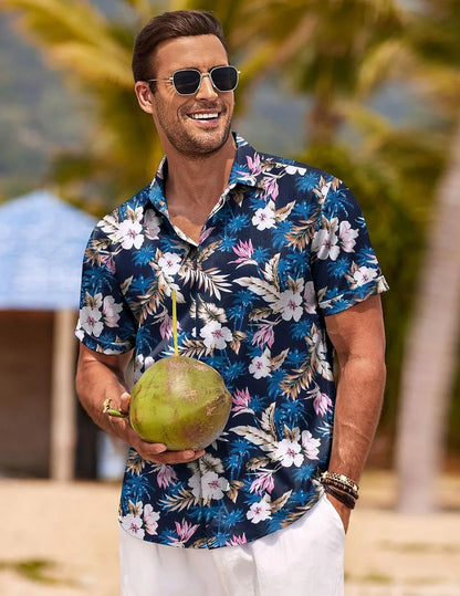 COOFANDY Men's Linen Shirts Short Sleeve Casual Shirts Button Down Shirt for Men Beach Summer Wedding Shirt