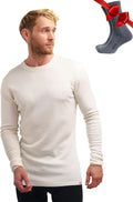 100% Merino Wool Base Layer Mens - Long Sleeve Thermal Shirts with Socks