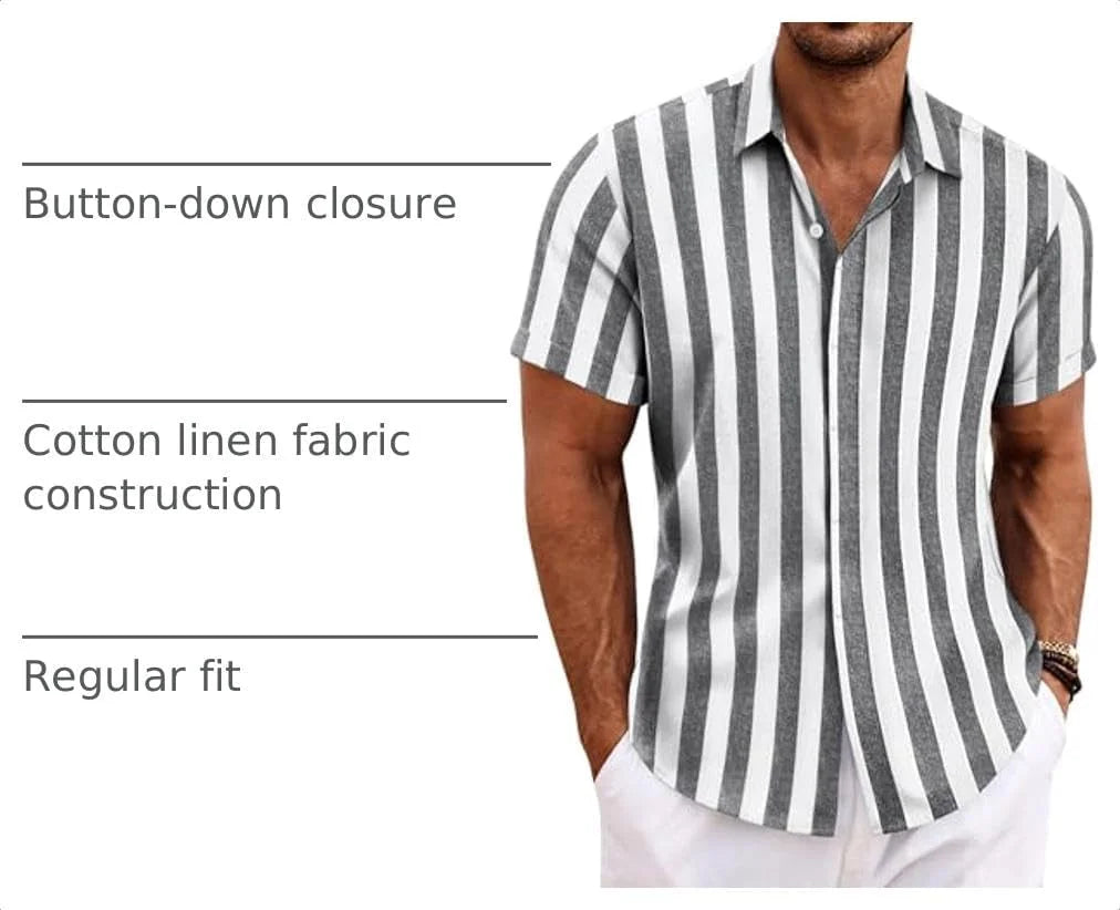 COOFANDY Men's Linen Shirts Short Sleeve Casual Shirts Button Down Shirt for Men Beach Summer Wedding Shirt